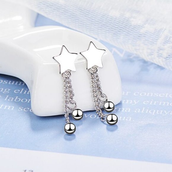 NEW 925 Sterling Silver Star Tassel Earrings - Picture 3 of 6